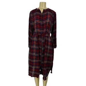 Pendleton Medium Women BUTTON-FRONT PLAID DRESS Wool Blend MIDI Semi Sheer E48v